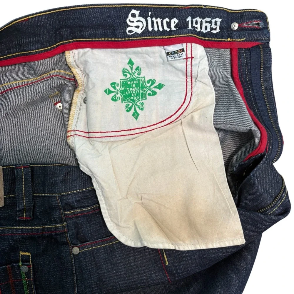 Coogi Jeans Mens Size 40 Embroidered Multi Color Pockets Denim Streetwear Pants